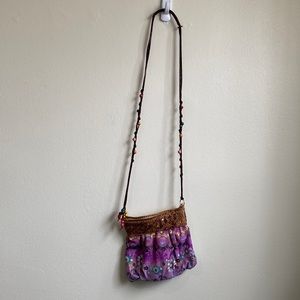 Floral sequins fabric cross body bag